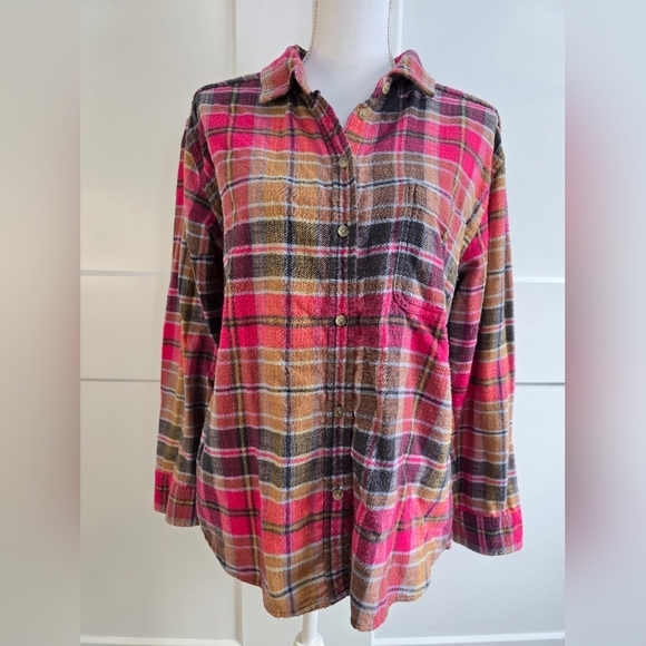 American Eagle Plaid Button-Up Shirt in Pink and Brown - Picture 1 of 9